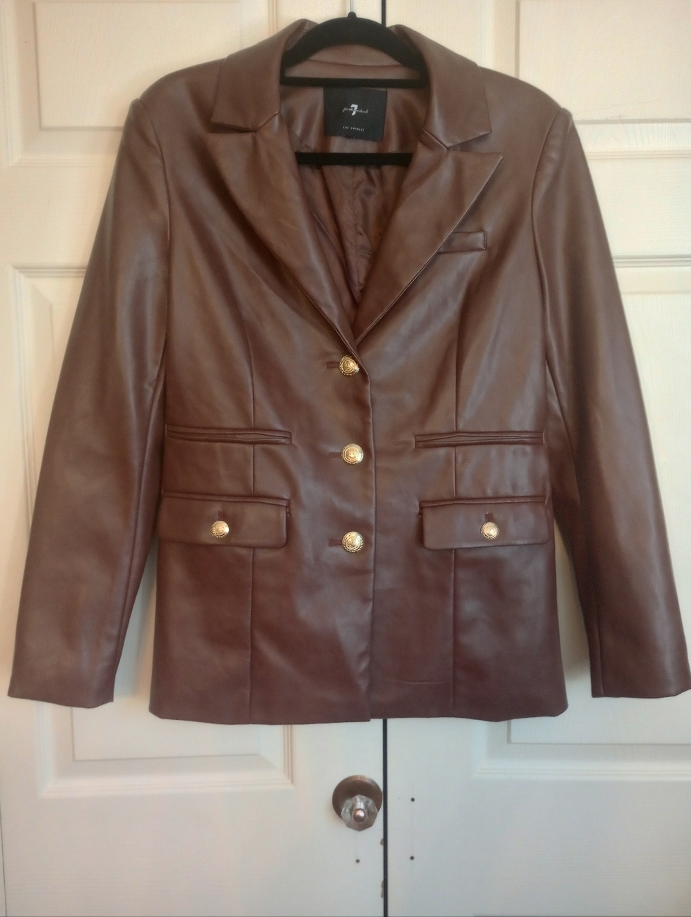 7 For All Mankind Chocolate Brown Faux Leather Tailored Blazer M